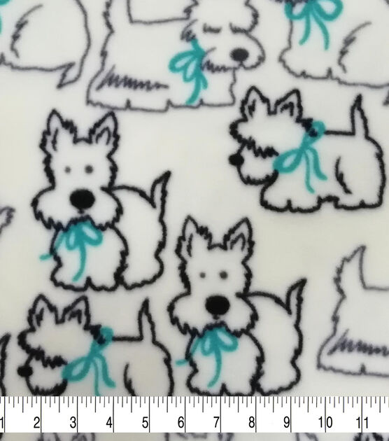 Pups With Bows on White Anti Pill Fleece Fabric, , hi-res, image 2