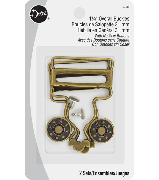 Dritz 1-1/4" Overall Buckles with No-Sew Buttons, Nickel, 2 pc