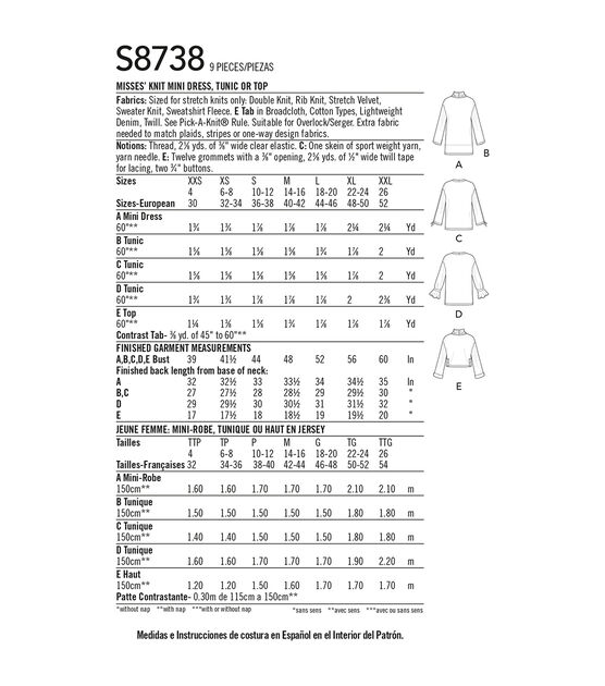 Simplicity S8738 Size XXS to 2XL Misses Top Sewing Pattern, , hi-res, image 4