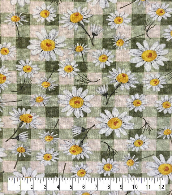Packed Daisies on Sage Checks Quilt Cotton Fabric by Keepsake Calico, , hi-res, image 3