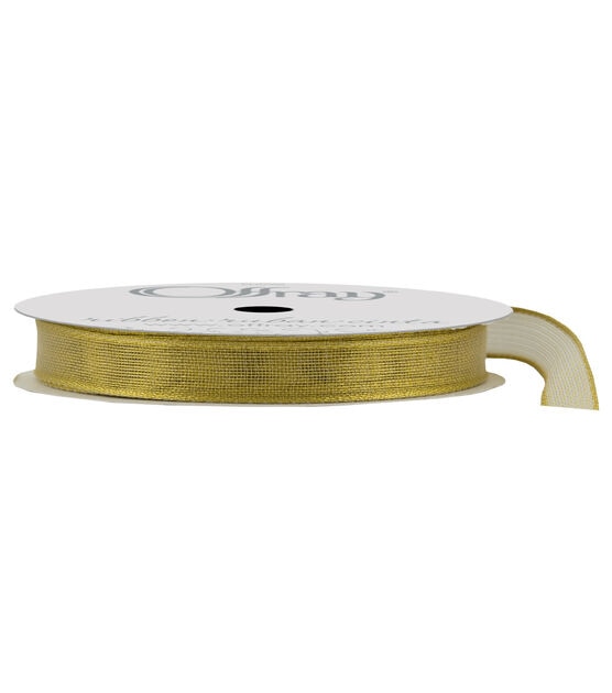 Offray 3/8"x9' Firefly Metallic Woven Wired Edge Ribbon Gold