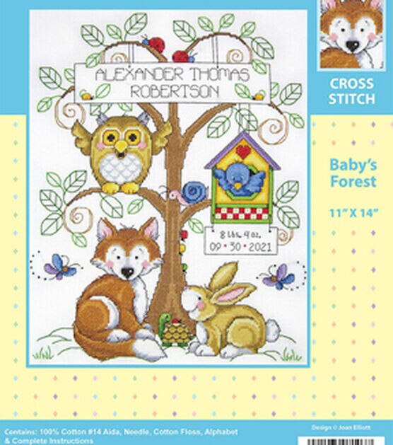 Design Works 14" x 11" Baby's Forest Cross Stitch Kit, , hi-res, image 1