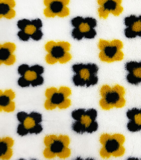 Yellow Black Flower Fur Fabric