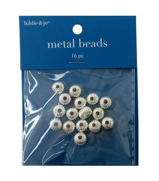 8mm x 5mm Silver Corrugated Metal Beads 16pc by hildie & jo
