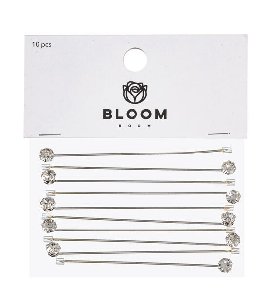 10pk Pearl Pins With Clear Glass Stones by Bloom Room