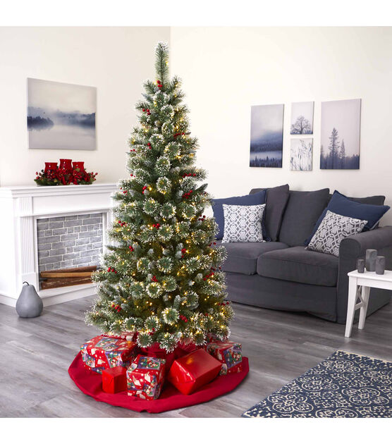 Nearly Natural 6' Clear Pre Lit Frosted Swiss Pine Berry Christmas Tree, , hi-res, image 7