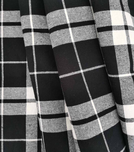 Black & White Plaid Flannel Backed Sherpa Fabric, , hi-res, image 2