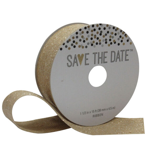 Save the Date 1.5'' X 15' Ribbon Glitter Burlap