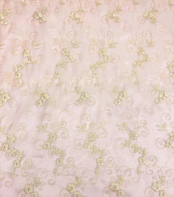 Embroidered Metallic Organza with Stitched on Lace - Rose Gold