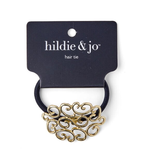 1.5" x 2" Black & Gold Open Scroll Ponytail Hair Tie by hildie & jo