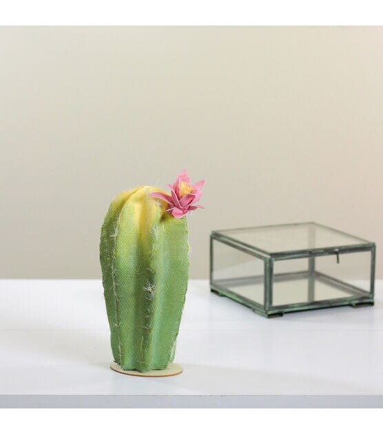 Northlight 8.5" Green and Yellow Cactus on Wooden Base with Flower, , hi-res, image 3
