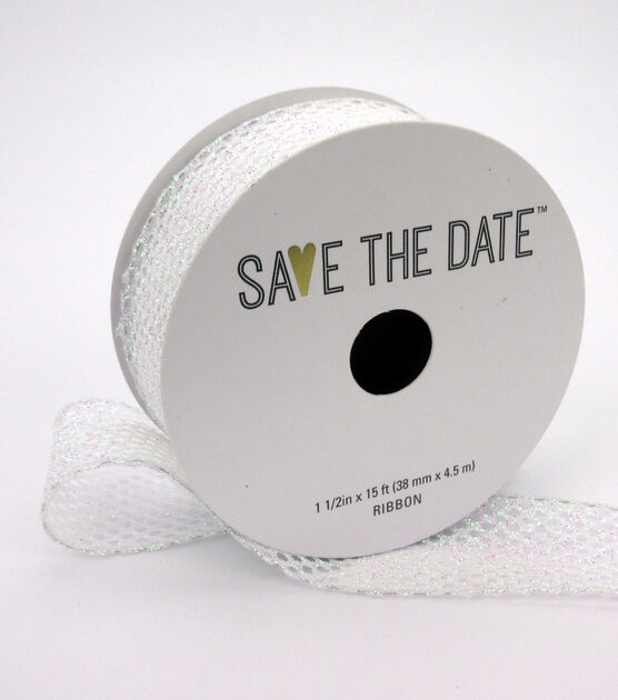 Save the Date 1.5" x 15' Irridescent Textured Glitter Ribbon