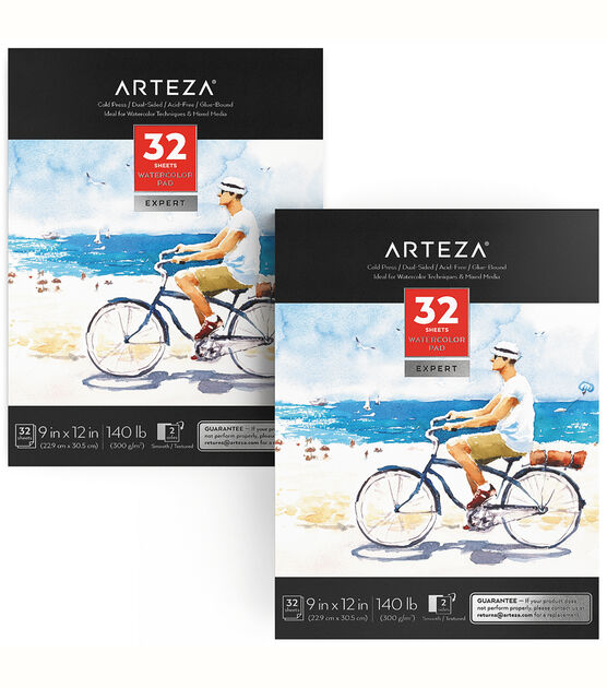Arteza Watercolor Mixed Media Pad 9''x12'' 32 Sheets 2pk