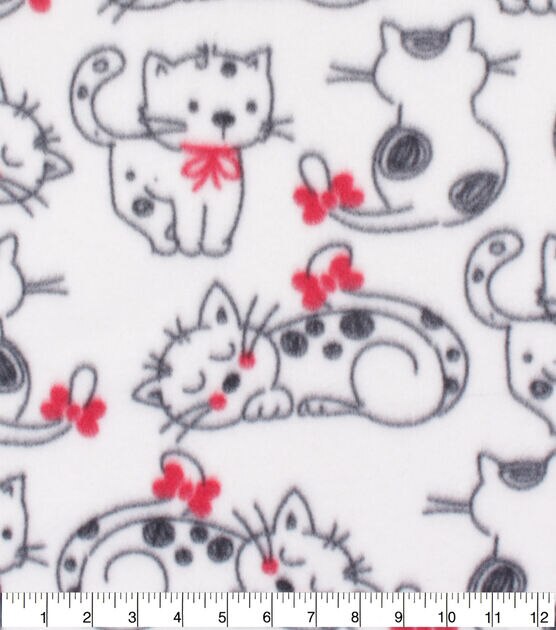 Blizzard Fleece Fabric White Black Sketched Cat
