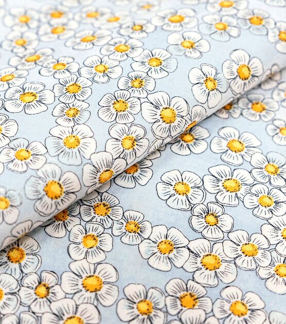 Singer White Floral on Blue Quilt Cotton Fabric, , hi-res, image 2