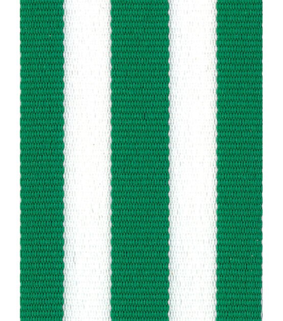 Offray Woven Ribbon 1.5''x9' Emerald & White Stripes