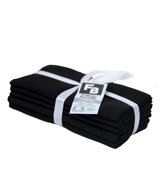 Black Solid 5 Pc Cotton Fabric Quarter Bundle