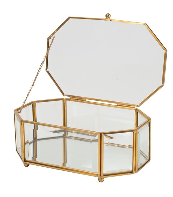 Home Details 7" x 3" Gold Vintage Mirrored Octagonal Glass Keepsake Box