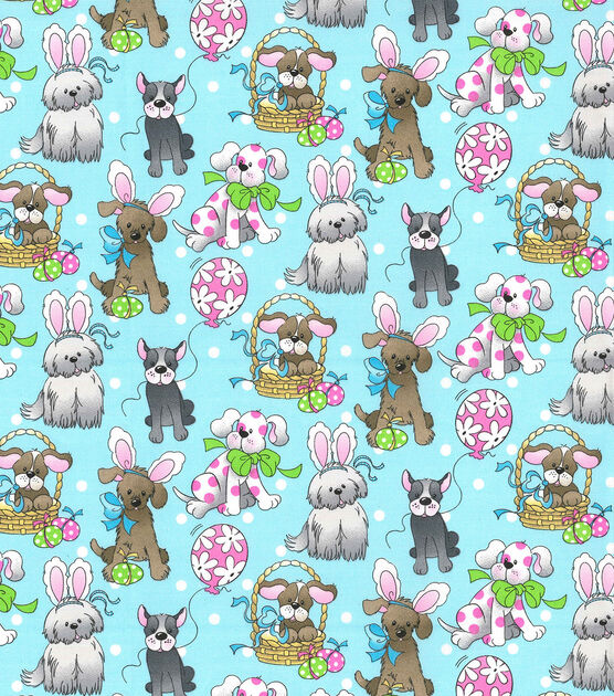 Fabric Traditions Spring Holiday Pups Blue Easter Cotton Fabric, , hi-res, image 2