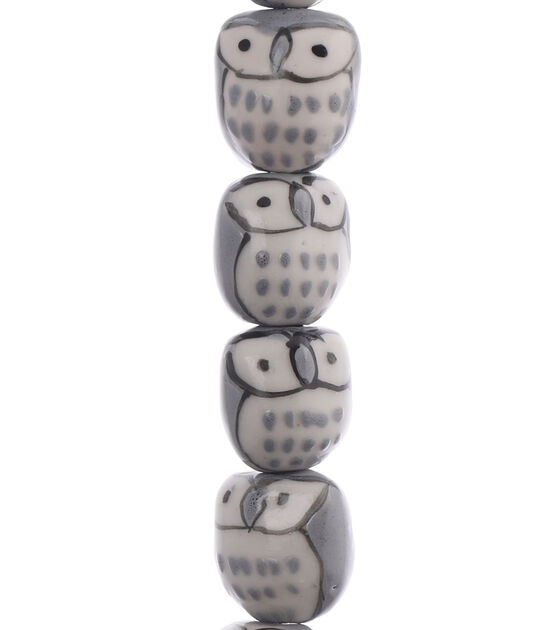 7" Gray Ceramic Porcelain Owl Bead Strand by hildie & jo, , hi-res, image 2