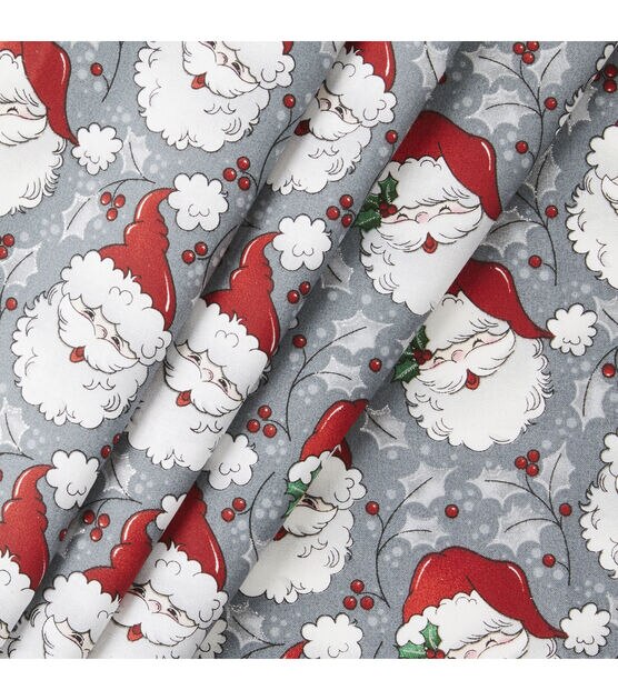 Fabric Traditions Vintage Santa on Gray Christmas Glitter Cotton Fabric, , hi-res, image 2