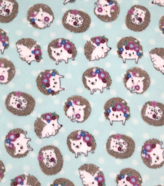 Hedgehogs With Floral Crowns Anti Pill Fleece Fabric