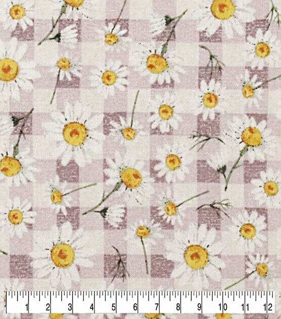 Daisies on Mauve Checks Quilt Cotton Fabric by Keepsake Calico, , hi-res, image 3