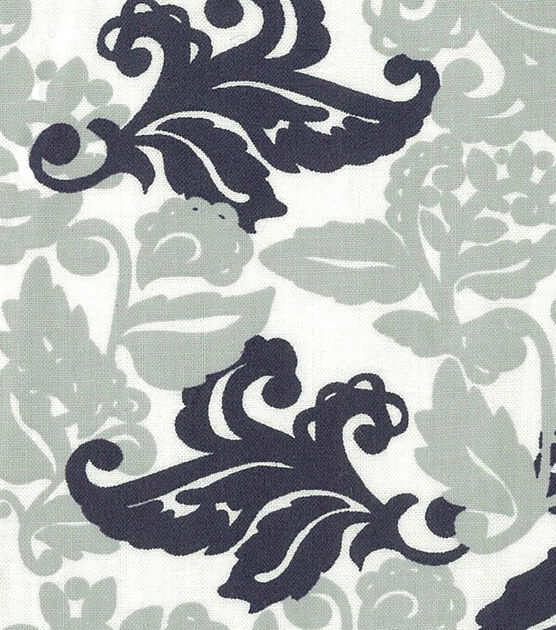 Navy & Gray Floral Leaves Quilt Cotton Fabric by Quilter's Showcase