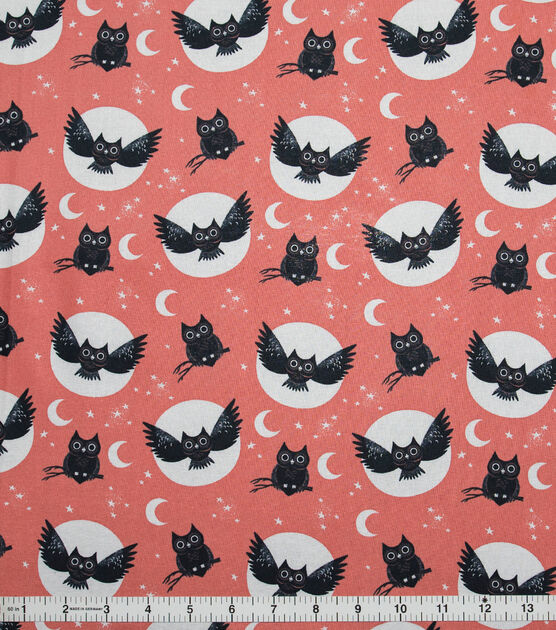 Happy Owls On Orange Halloween Print Cotton Fabric