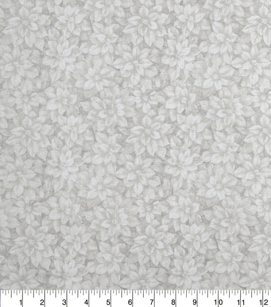 Gray Tonal Poinsettias Christmas Cotton Fabric, , hi-res, image 2