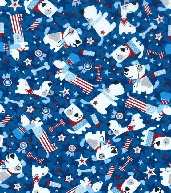 Patriotic Puppy Glitter Cotton Fabric