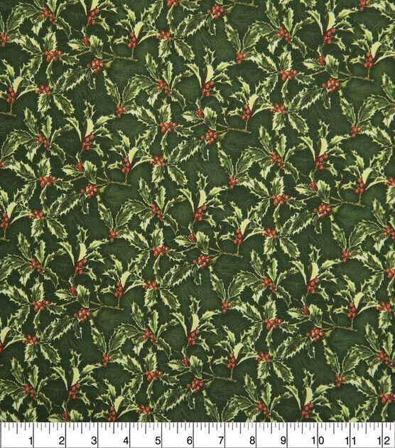 Holly & Berry Branches Christmas Cotton Fabric, , hi-res, image 2