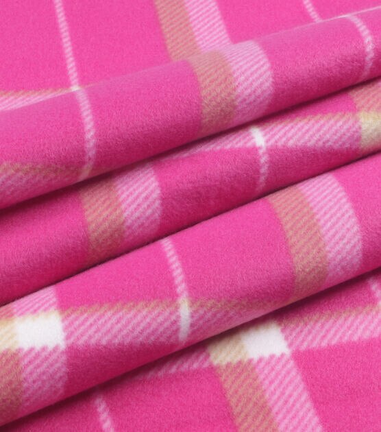 Hot Pink Plaid Blizzard Prints Fleece Fabric, , hi-res, image 3