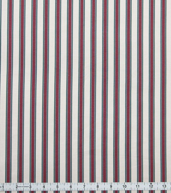 Cream & Red Horizonal Striped Christmas Cotton Fabric