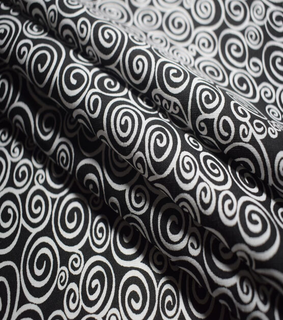 White Swirls on Black Quilt Cotton Fabric by Quilter's Showcase, , hi-res, image 3