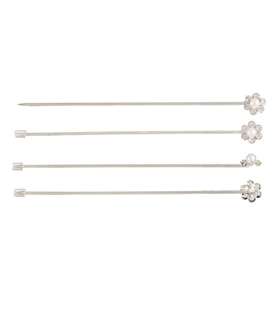Bloom Room 8pk Floral Pins with Clear Glass Stones & Pearl Flower - Floral Tools - Floral Craft Supplies & Materials