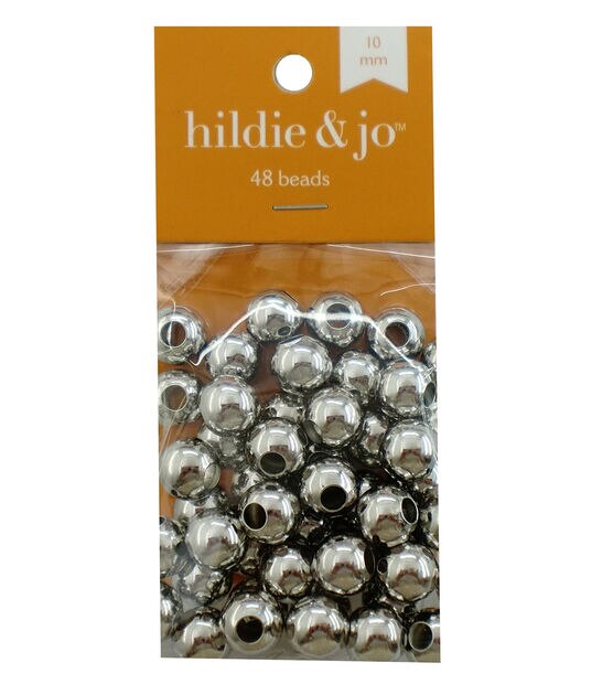 10mm Silver Round Metal Beads 48pc by hildie & jo