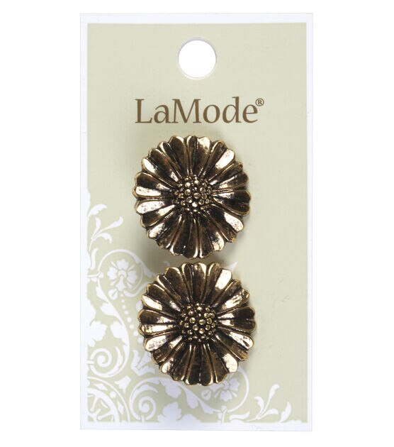 La Mode 1" Gold Flower Shank Buttons 2pk