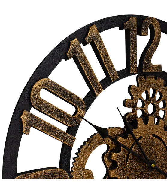 Northlight 24" Gold  Black Battery Operated Round Wall Clock with Cogs, , hi-res, image 3