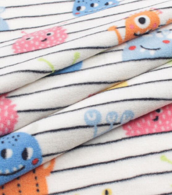 Cute Monsters on Stripes Anti Pill Fleece Fabric, , hi-res, image 3