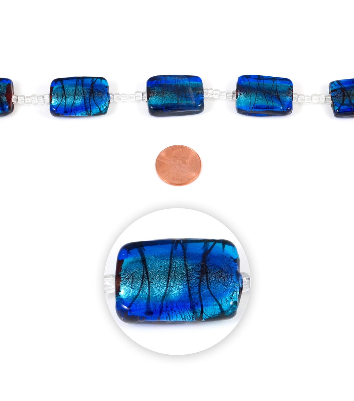 hildie & jo Strung Art Glass Beads,Flat Rectangle,Light & Dark Blue,Swirl