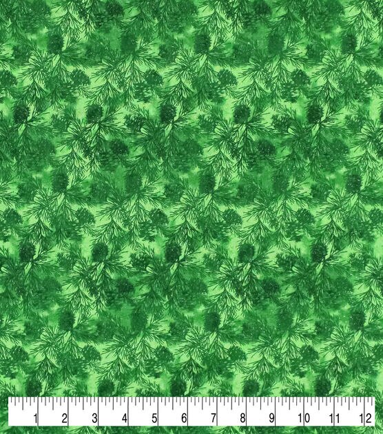 Green Pinecone & Fir Christmas Glitter Cotton Fabric, , hi-res, image 3