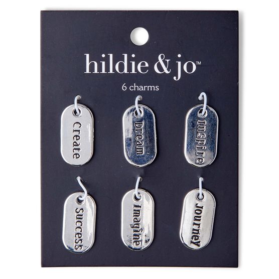 6ct Silver Words Tag Charms by hildie & jo