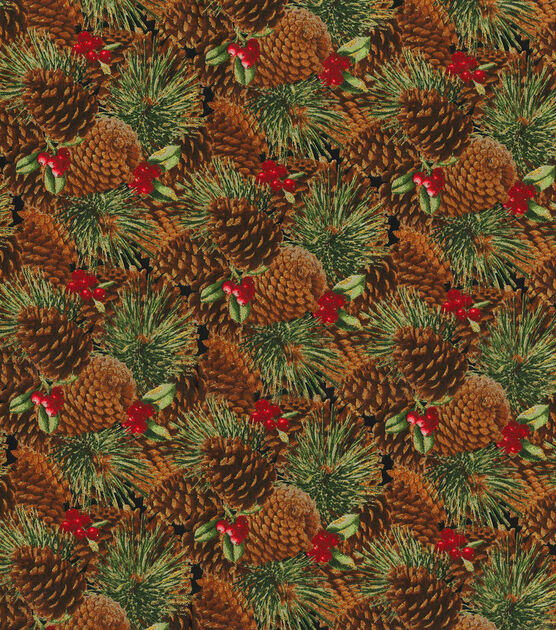 Fabric Traditions Glitter Pinecones & Berries Christmas Cotton Fabric