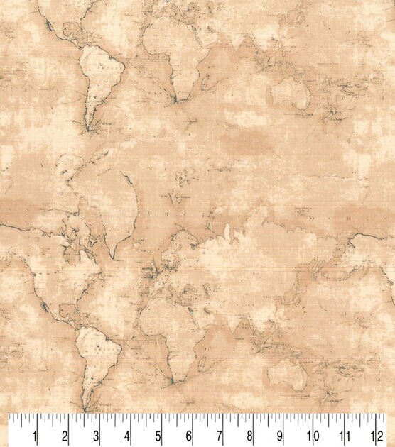 Novelty Cotton Fabric Vintage World Map