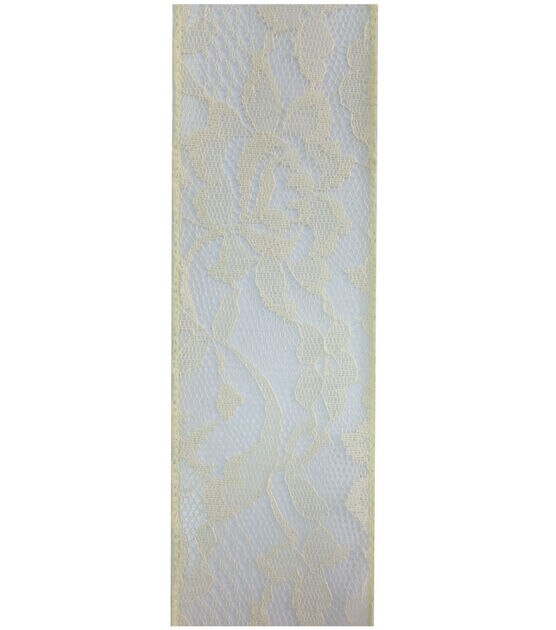 Decorative Ribbon 2.5''x15' Lace Ribbon Ivory, , hi-res, image 2