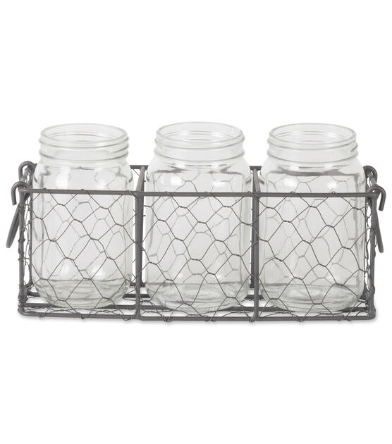 Design Imports Vintage Chickenwire Flatware Caddy With 3pc Jars
