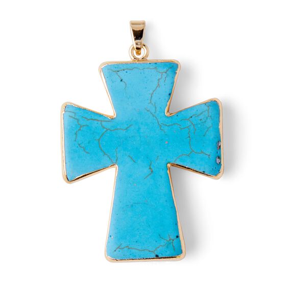 2" x 1.5" Gold & Turquoise Cross Pendant by hildie & jo, , hi-res, image 2