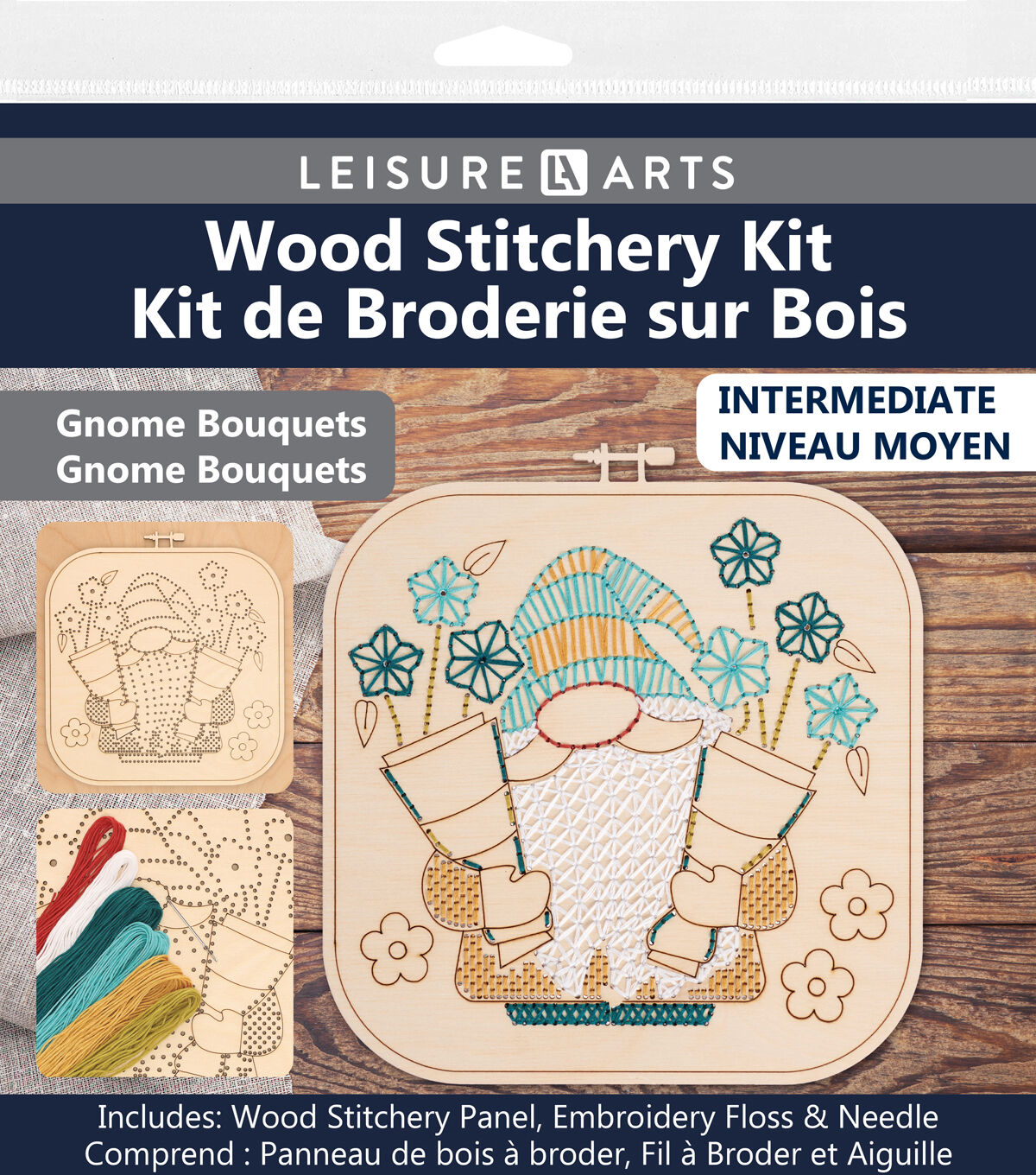 Leisure Arts 9 Gnome With Bouquets Wood Stitching Kit