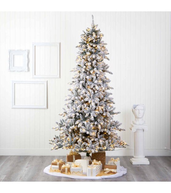 Nearly Natural 9' Clear Pre Lit Flocked Livingston Fir Christmas Tree, , hi-res, image 5